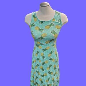 Summer Spring Pineapple Heart Teal Dress